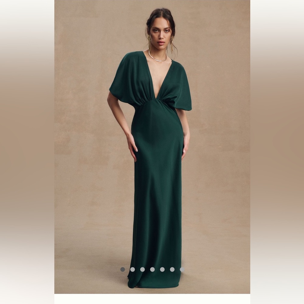 BHLDN Leila Deep V Flutter Sleeve Satin A-Line Gown